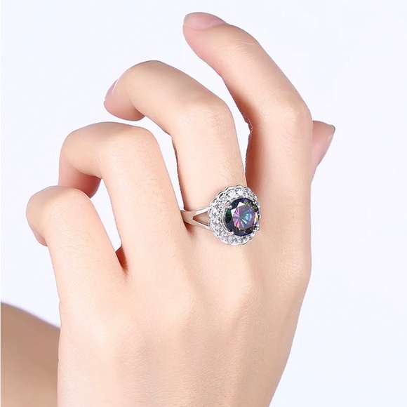 Round Mystic Topaz Blossoming 18k White Rolled Gold Ring - Picture 2 of 7